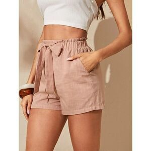 Shein Womens Shorts Pink Tie Waist Shorts Elastic Pull On (L)